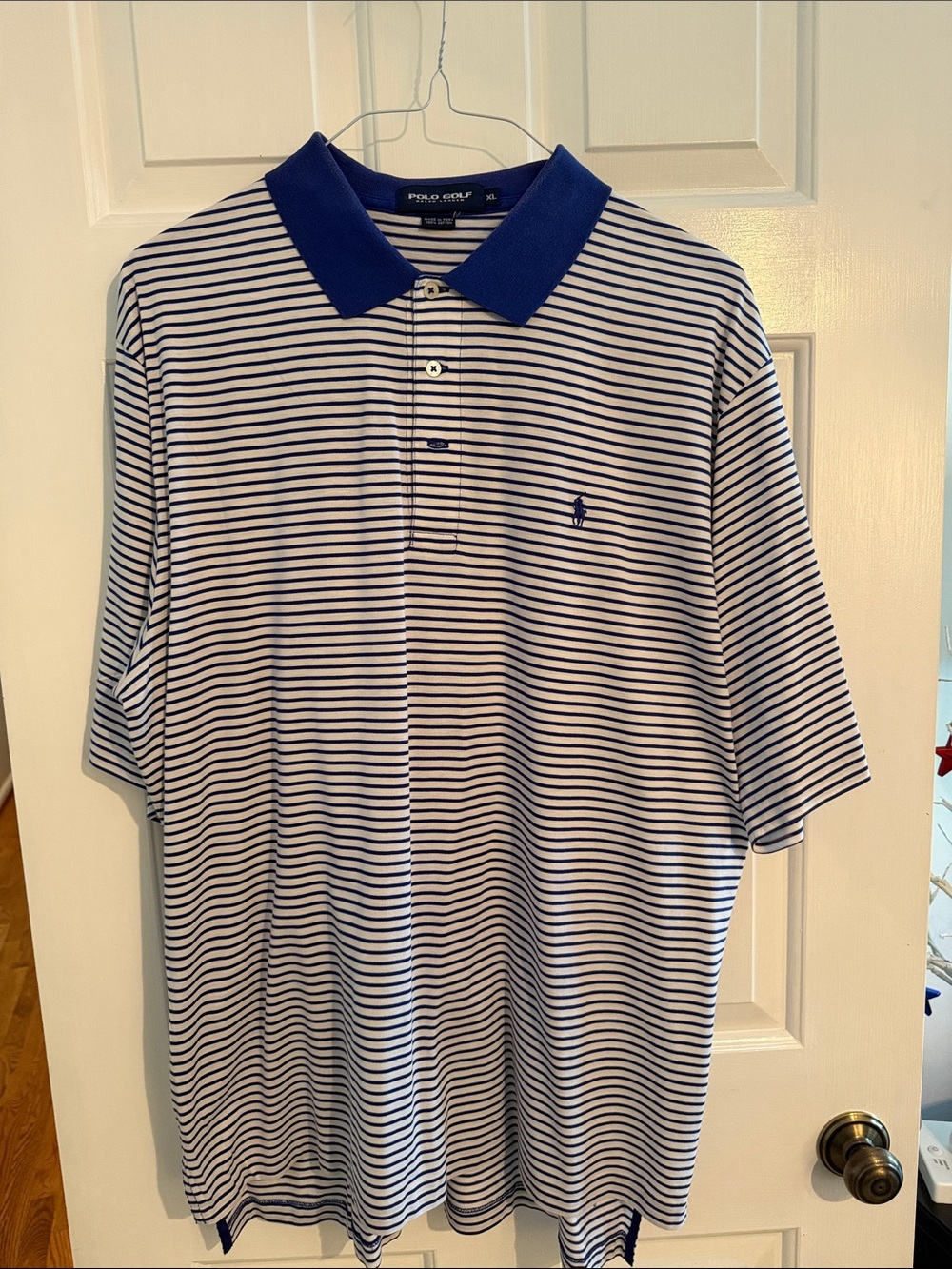 Polo by Ralph Lauren White Polo with Navy Thin Stripes & Navy Collar